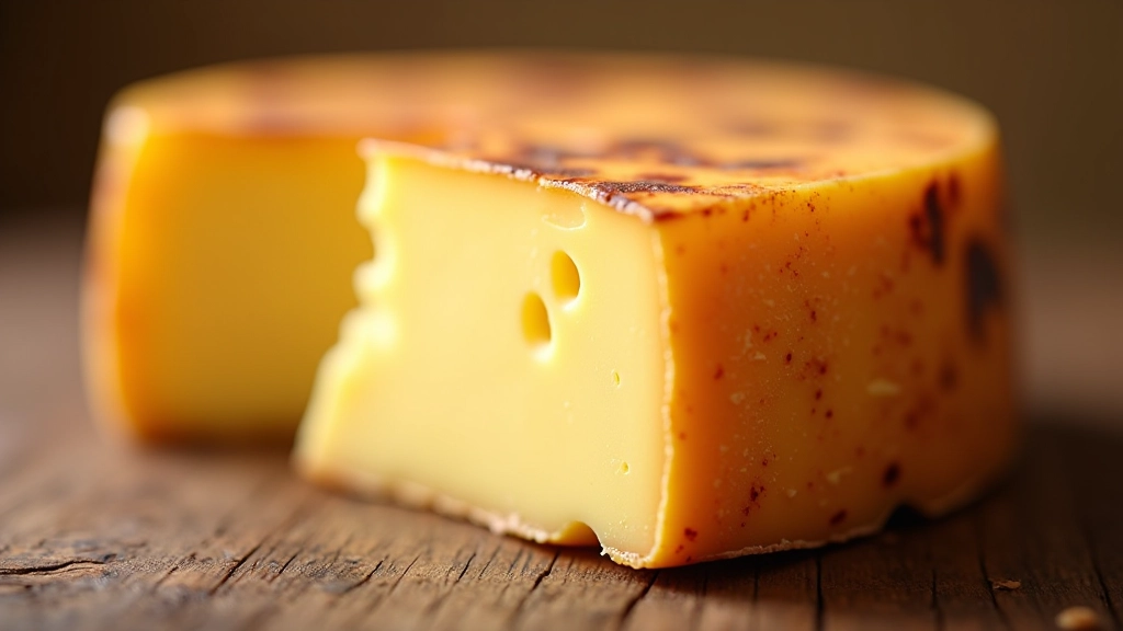 Close-up of traditional Lithuanian aged cheese with distinctive natural rind texture and color variations
