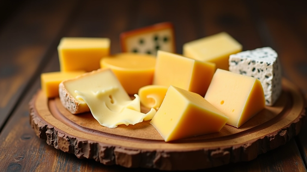 Selection of aged Lithuanian cheeses displayed on wooden board with traditional presentation